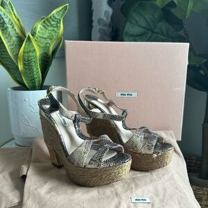 Miu Miu Snake Print Wedge Shoes